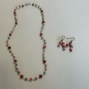 Christmas Necklace & Candy Cane Earrings Set